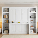 Pine Wood Murphy Bed Frame Full Size with Storage Shelves