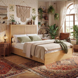 Boho Natural Rattan Bed Frame with 4 Storage Drawers | Sturdy Metal Support