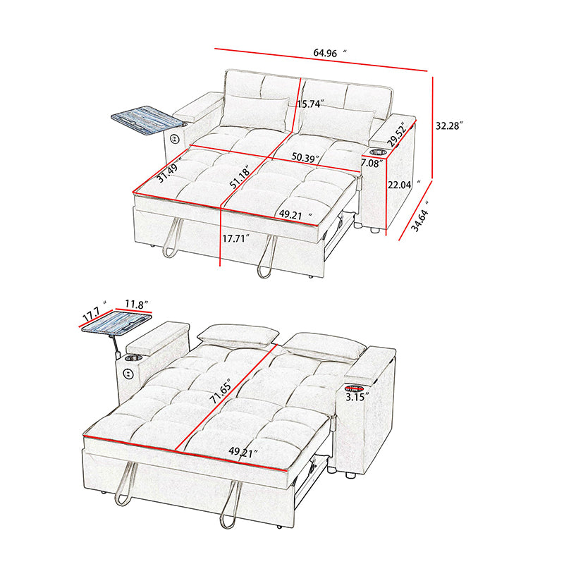 69'' 3-in-1 Folding Convertible Loveseats Sofa Bed