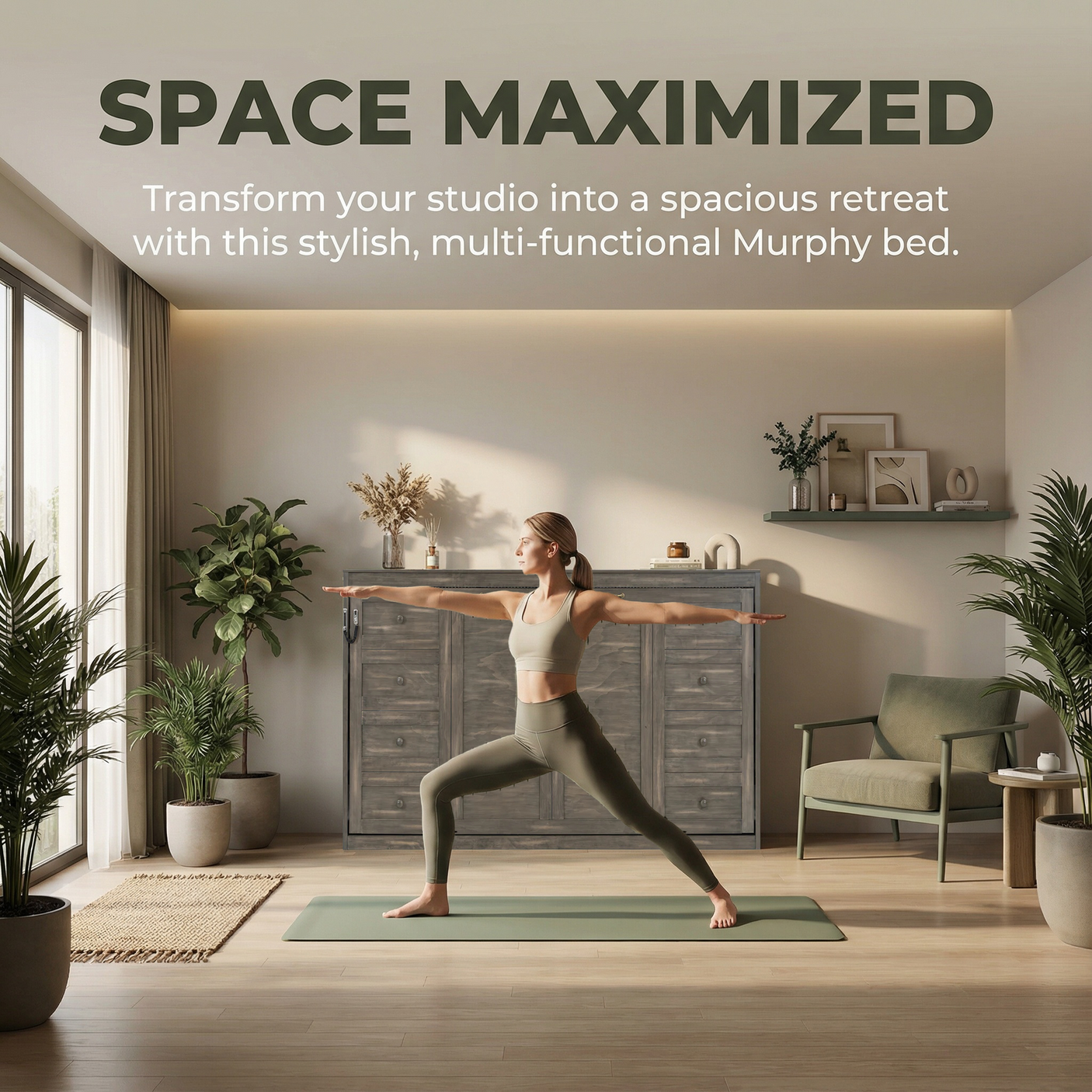 Twin Size Murphy Bed with LED Lights, Foldable Wall Bed Frame