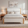 Yechen Upholstered Bed Frame with 47" Tall Headboard, Fluted Panel, Solid Pine Wood Legs, No Box Spring Needed, Off-White