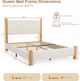 Yechen Upholstered Bed Frame with 47" Tall Headboard, Fluted Panel, Solid Pine Wood Legs, No Box Spring Needed, Off-White