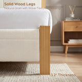 Yechen Upholstered Bed Frame with 47" Tall Headboard, Fluted Panel, Solid Pine Wood Legs, No Box Spring Needed, Off-White