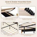 Yechen Upholstered Bed Frame with 47" Tall Headboard, Fluted Panel, Solid Pine Wood Legs, No Box Spring Needed, Off-White