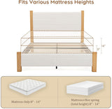Yechen Upholstered Bed Frame with 47" Tall Headboard, Fluted Panel, Solid Pine Wood Legs, No Box Spring Needed, Off-White