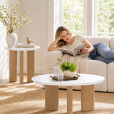 Nesting Coffee Table Set of 2 – Wood Veneer & Faux Marble | Round Mid Century Modern Center Table | Yechen Home