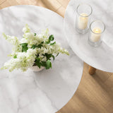 Nesting Coffee Table Set of 2 – Wood Veneer & Faux Marble | Round Mid Century Modern Center Table | Yechen Home