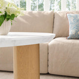 Nesting Coffee Table Set of 2 – Wood Veneer & Faux Marble | Round Mid Century Modern Center Table | Yechen Home
