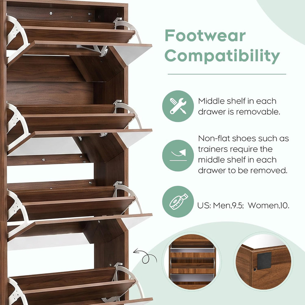 Mirror Shoe Cabinet with 5 Flip Drawers | Full-Length Mirror, Entryway Shoe Organizer – Walnut4