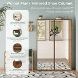 Mirror Shoe Cabinet with 5 Flip Drawers | Full-Length Mirror, Entryway Shoe Organizer – Walnut5