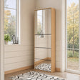 Mirrored Shoe Cabinet with 3 Flip Drawers & Top Storage | Natural Oak
