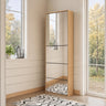 Mirrored Shoe Cabinet with 3 Flip Drawers & Top Storage | Natural Oak