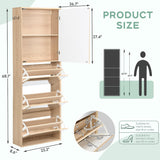 Mirrored Shoe Cabinet with 3 Flip Drawers & Top Storage | Natural Oak 2