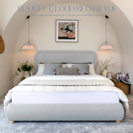 Modern Boucle "Cloud" Platform Bed Frame – Soft-Touch & Secure Support