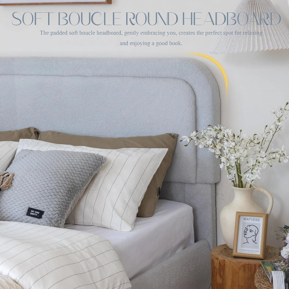 Modern Boucle "Cloud" Platform Bed Frame – Soft-Touch & Secure Support