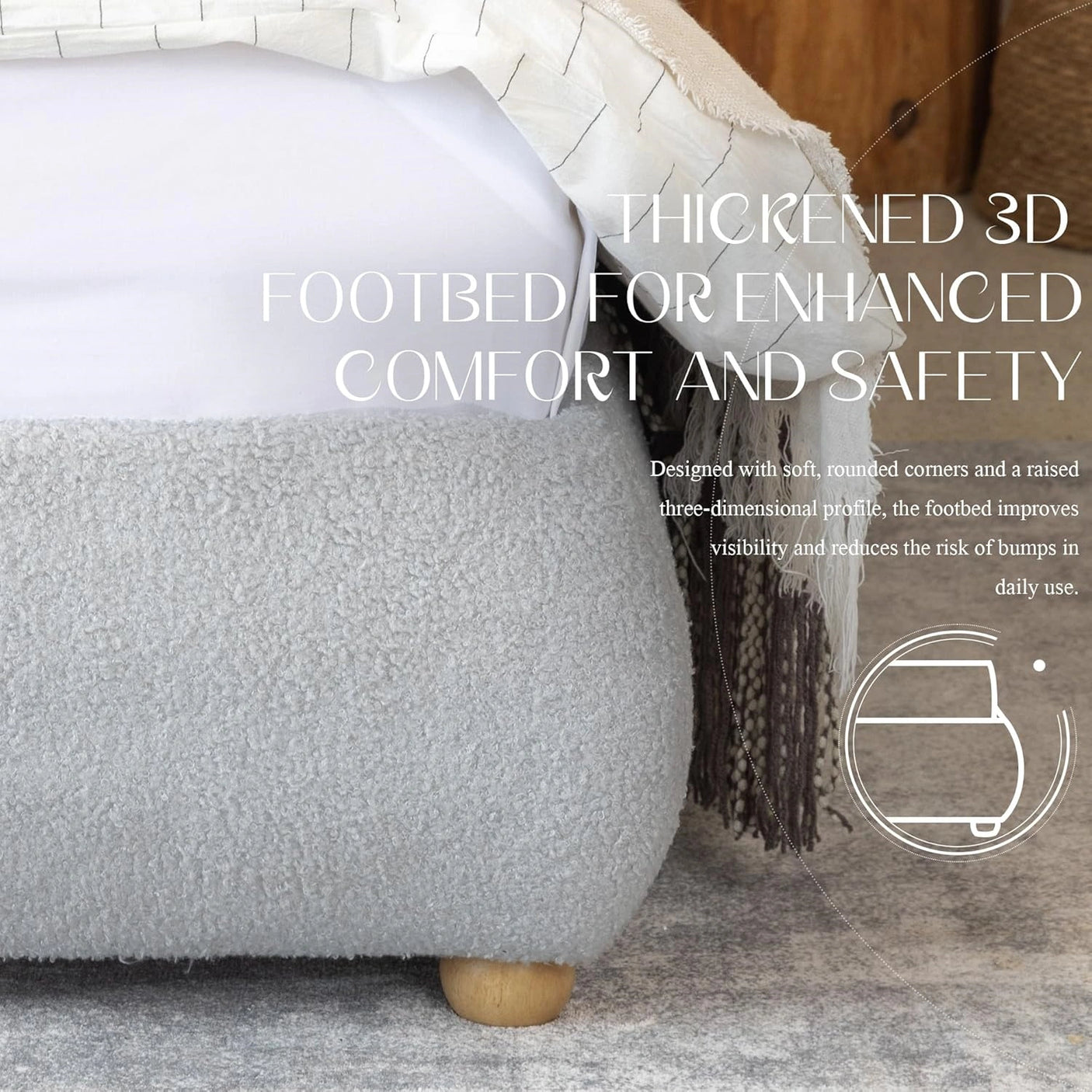 Modern Boucle "Cloud" Platform Bed Frame – Soft-Touch & Secure Support