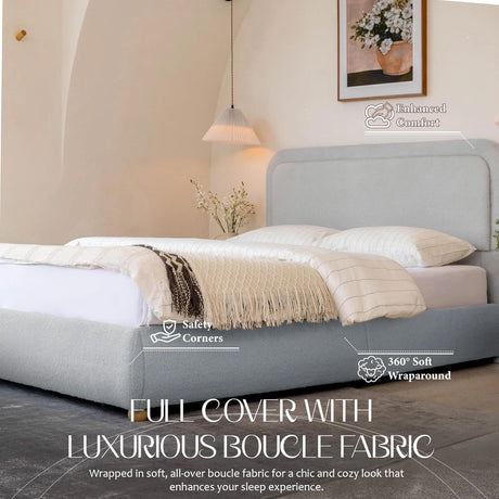 Modern Boucle "Cloud" Platform Bed Frame – Soft-Touch & Secure Support