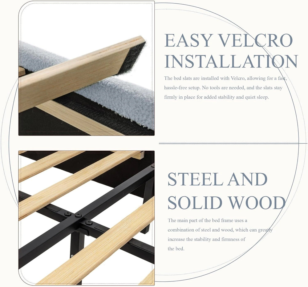 Modern Boucle "Cloud" Platform Bed Frame – Soft-Touch & Secure Support