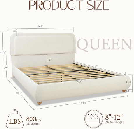 Modern Boucle "Cloud" Platform Bed Frame – Soft-Touch & Secure Support
