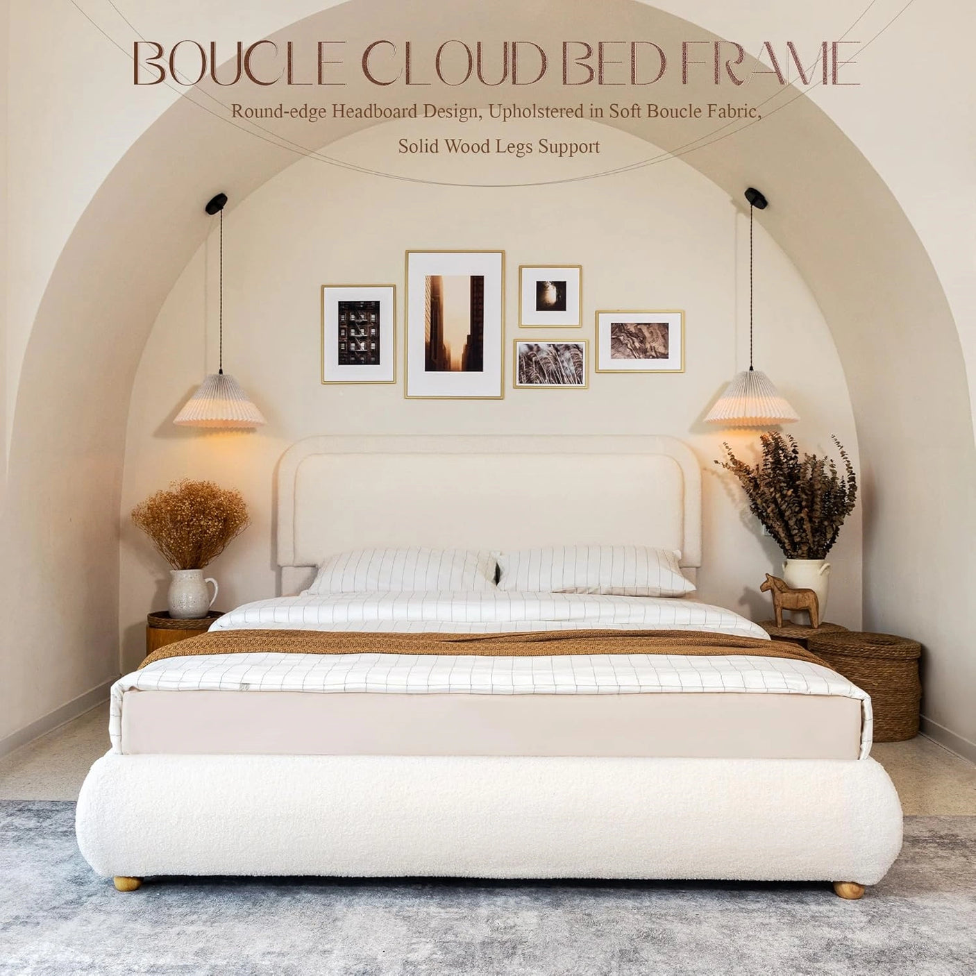 Modern Boucle "Cloud" Platform Bed Frame – Soft-Touch & Secure Support