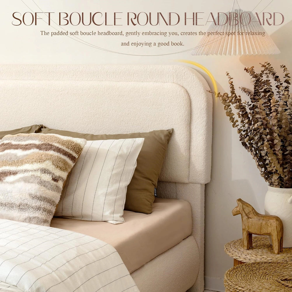 Modern Boucle "Cloud" Platform Bed Frame – Soft-Touch & Secure Support