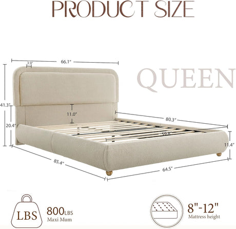Modern Boucle "Cloud" Platform Bed Frame – Soft-Touch & Secure Support