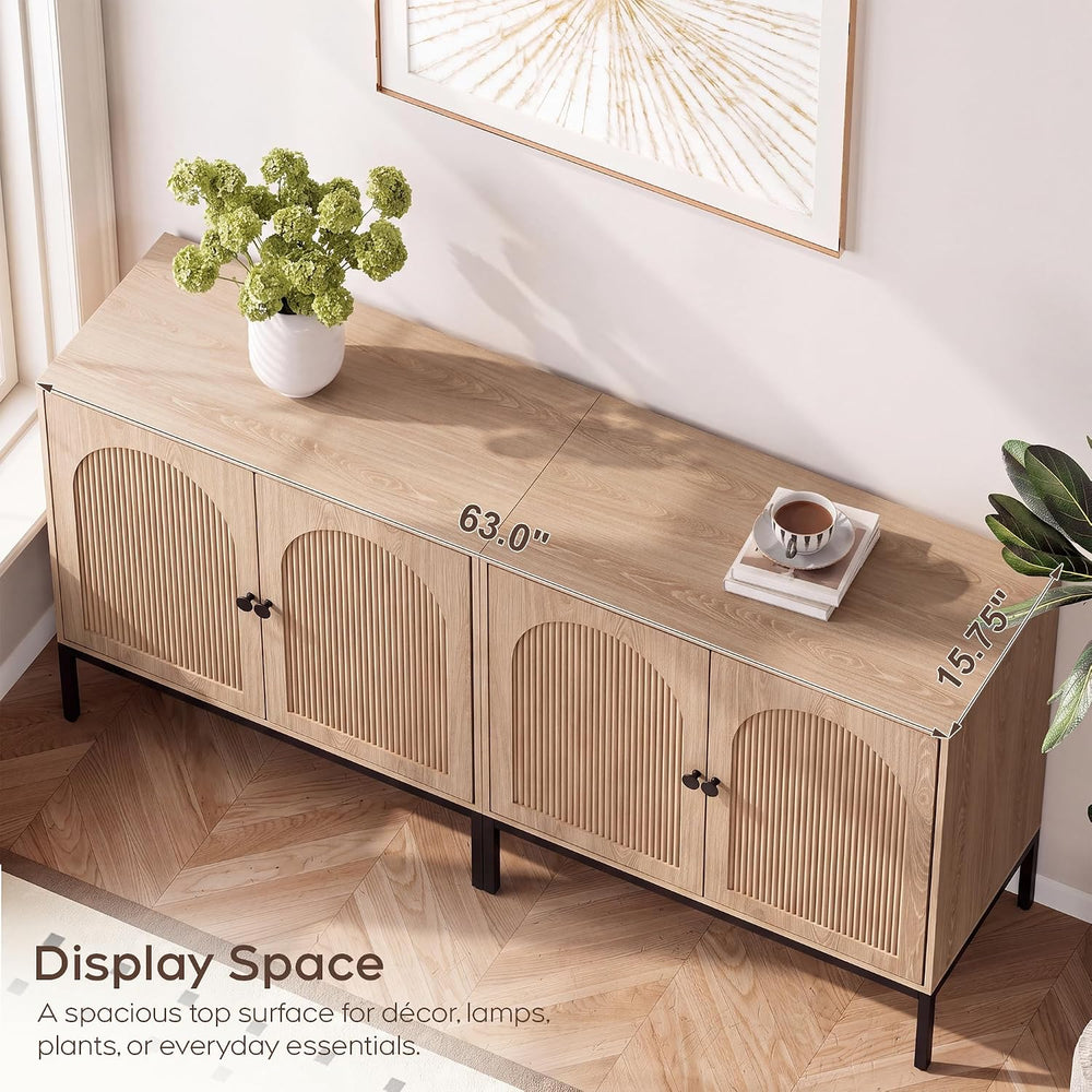 Natural Oak Fluted Sideboard Cabinet – 2-Door Arched Storage
