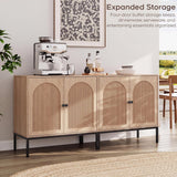 Natural Oak Fluted Sideboard Cabinet – 2-Door Arched Storage