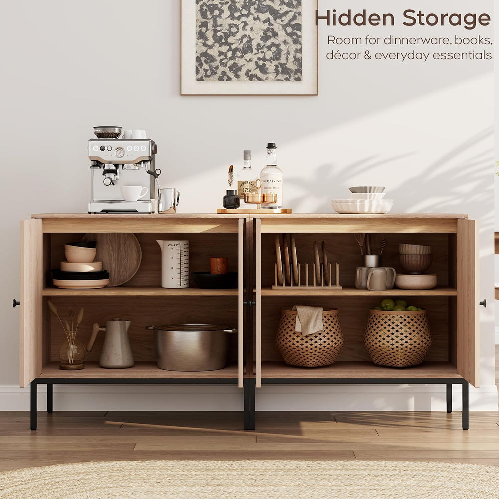 Natural Oak Fluted Sideboard Cabinet – 2-Door Arched Storage