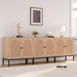 Natural Oak Fluted Sideboard Cabinet – 2-Door Arched Storage