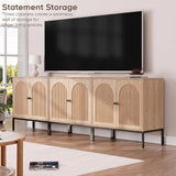 Natural Oak Fluted Sideboard Cabinet – 2-Door Arched Storage