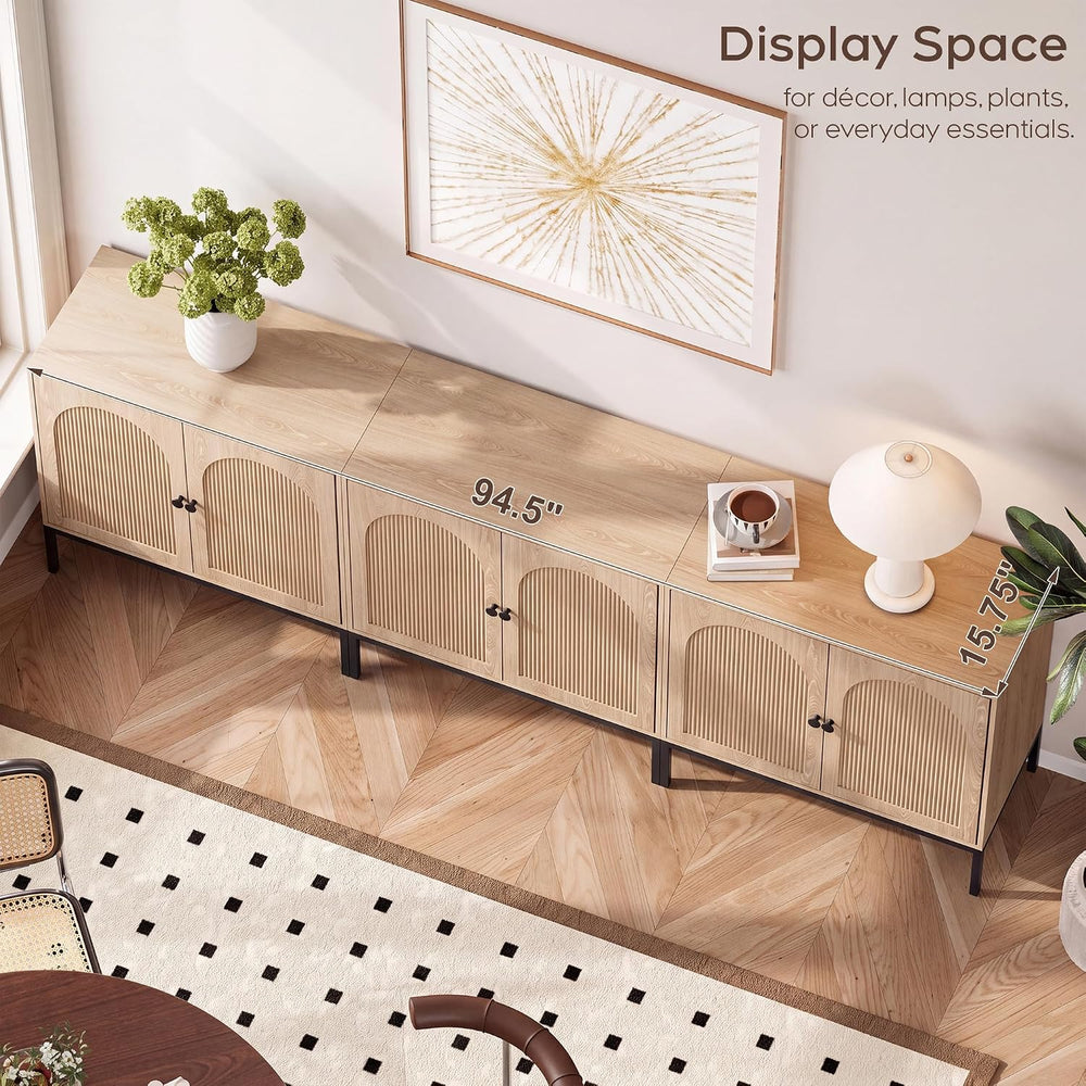 Natural Oak Fluted Sideboard Cabinet – 2-Door Arched Storage