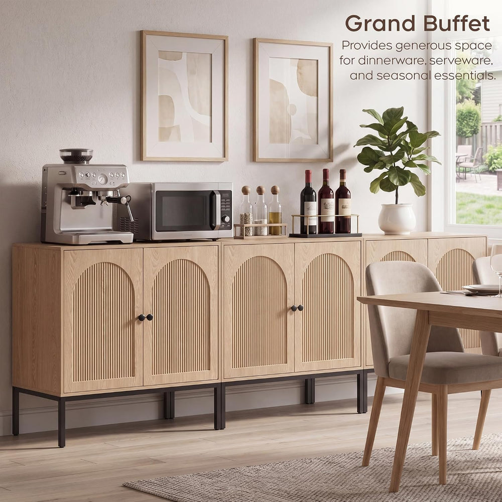 Natural Oak Fluted Sideboard Cabinet – 2-Door Arched Storage