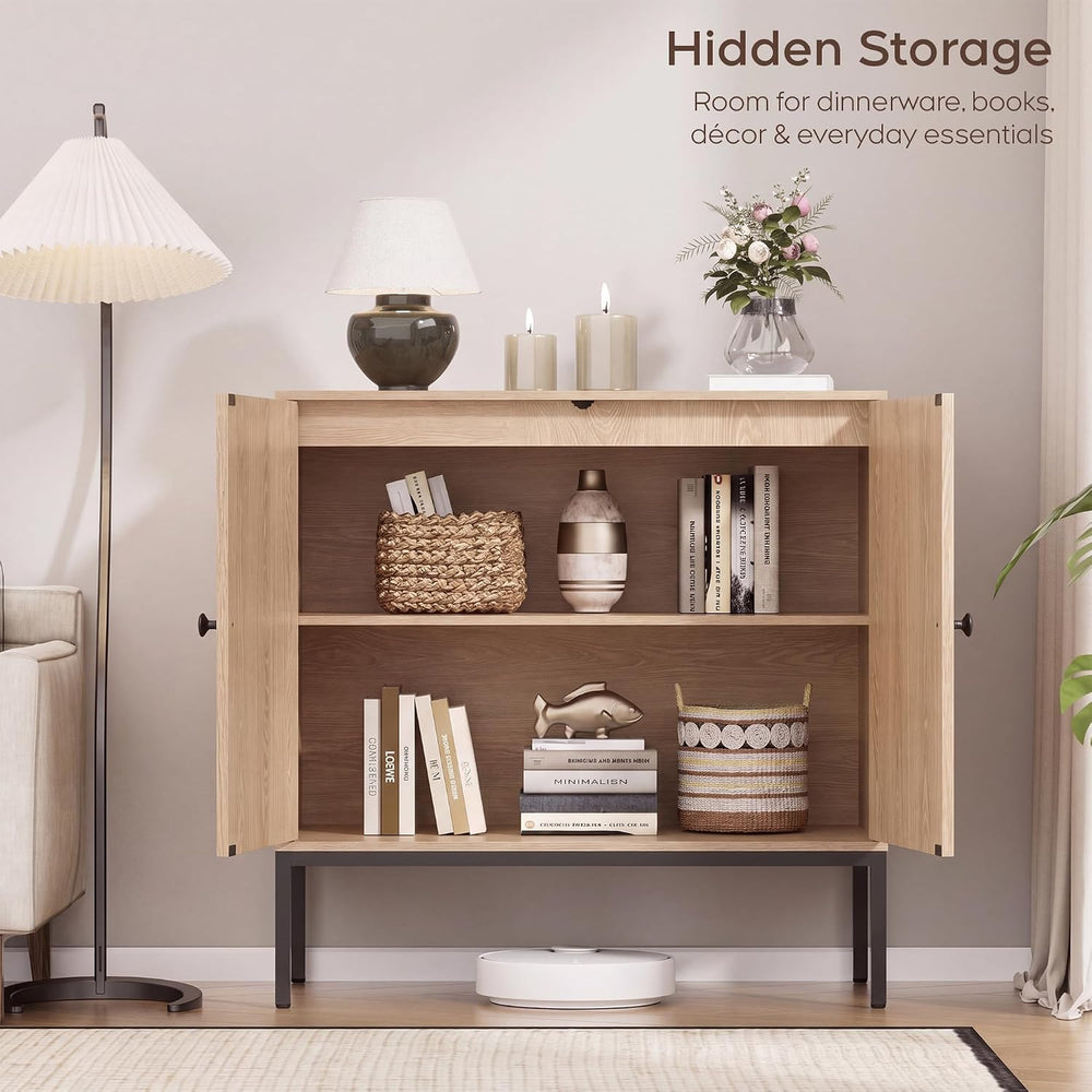 Natural Oak Fluted Sideboard Cabinet – 2-Door Arched Storage