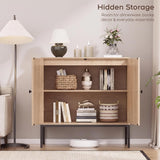 Natural Oak Fluted Sideboard Cabinet – 2-Door Arched Storage