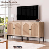 Natural Oak Fluted Sideboard Cabinet – 2-Door Arched Storage