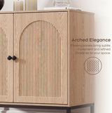 Natural Oak Fluted Sideboard Cabinet – 2-Door Arched Storage
