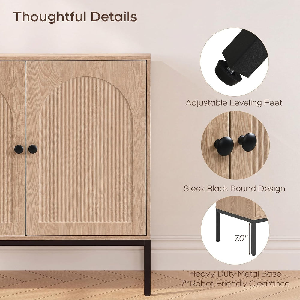 Natural Oak Fluted Sideboard Cabinet – 2-Door Arched Storage