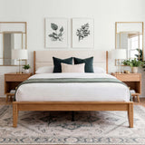 (Pre-Order)Bamboo Queen|King Bed Frame with Upholstered Headboard | Japanese Joinery | Mid-Century Modern | Yechen Home