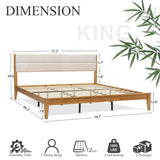 (Pre-Order)Bamboo Queen|King Bed Frame with Upholstered Headboard | Japanese Joinery | Mid-Century Modern | Yechen Home