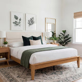 (Pre-Order)Bamboo Queen|King Bed Frame with Upholstered Headboard | Japanese Joinery | Mid-Century Modern | Yechen Home