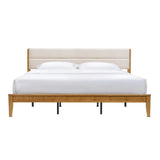 (Pre-Order)Bamboo Queen|King Bed Frame with Upholstered Headboard | Japanese Joinery | Mid-Century Modern | Yechen Home