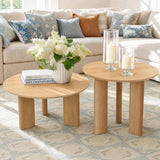 Nesting Coffee Table Set of 2 – Wood Veneer & Faux Marble | Round Mid Century Modern Center Table | Yechen Home