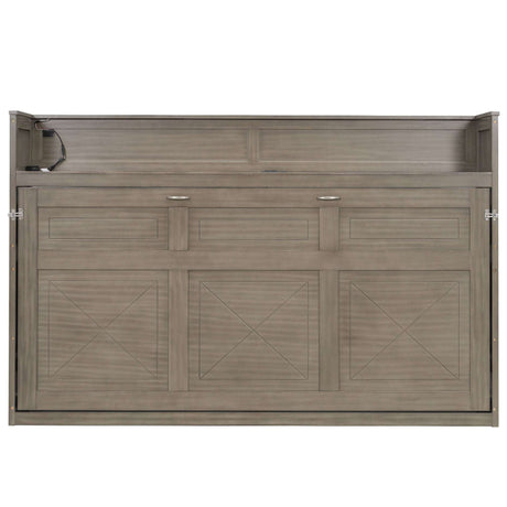 XL Size Murphy Bed with Desk,LED Light and USB Charging Station