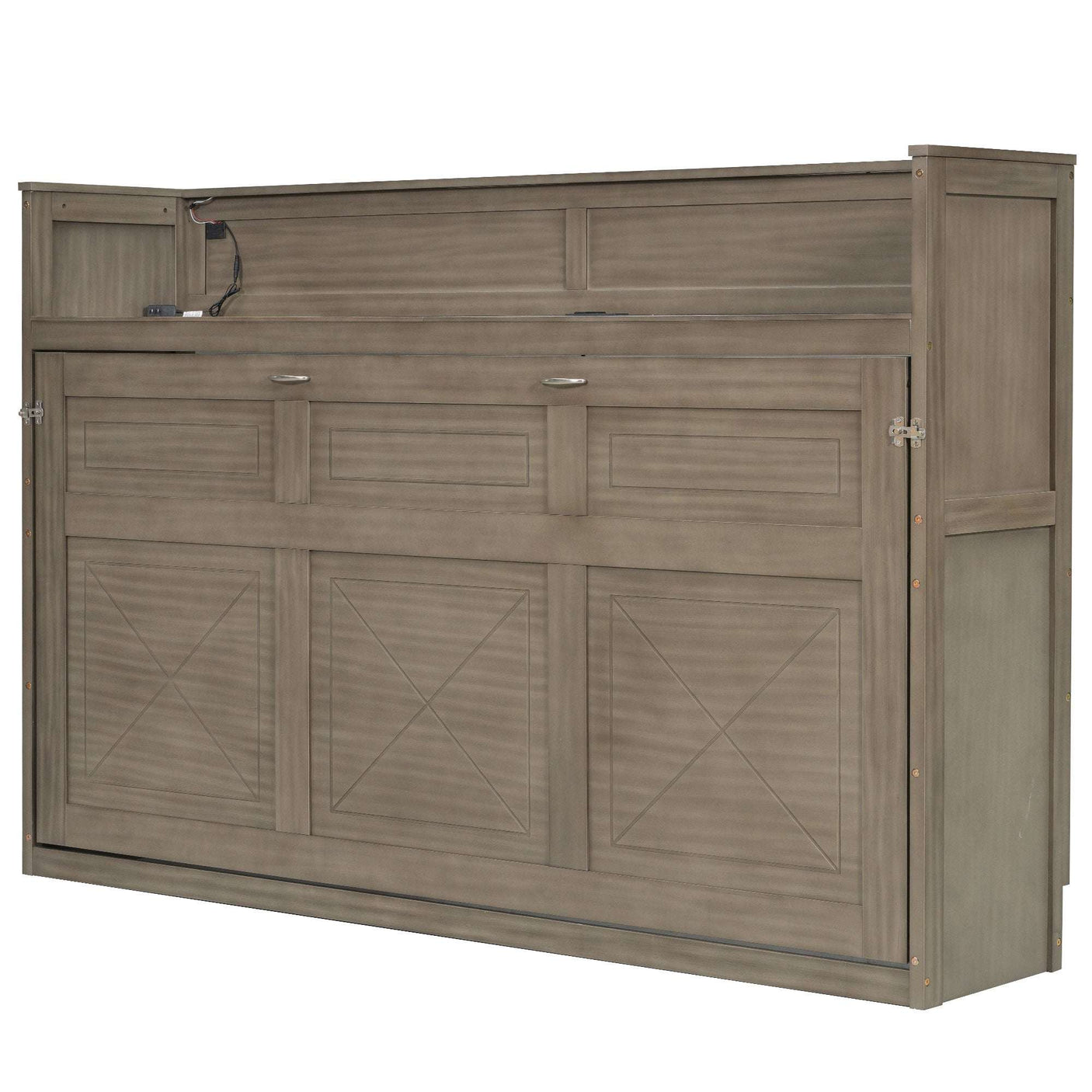 XL Size Murphy Bed with Desk,LED Light and USB Charging Station