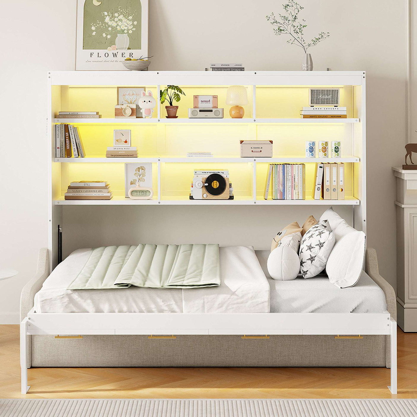 66.5"H Horizontal Murphy Cabinet Bed with Folding Sofa