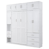 99''H Wood Murphy Bed Cabinet with Lockers and Storage Wardrobes Shelves
