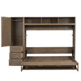 Full Size Murphy Bed, Wooden Full Cabinet Wall Bed with Closet