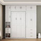 99''H Wood Murphy Bed Cabinet with Lockers and Storage Wardrobes Shelves