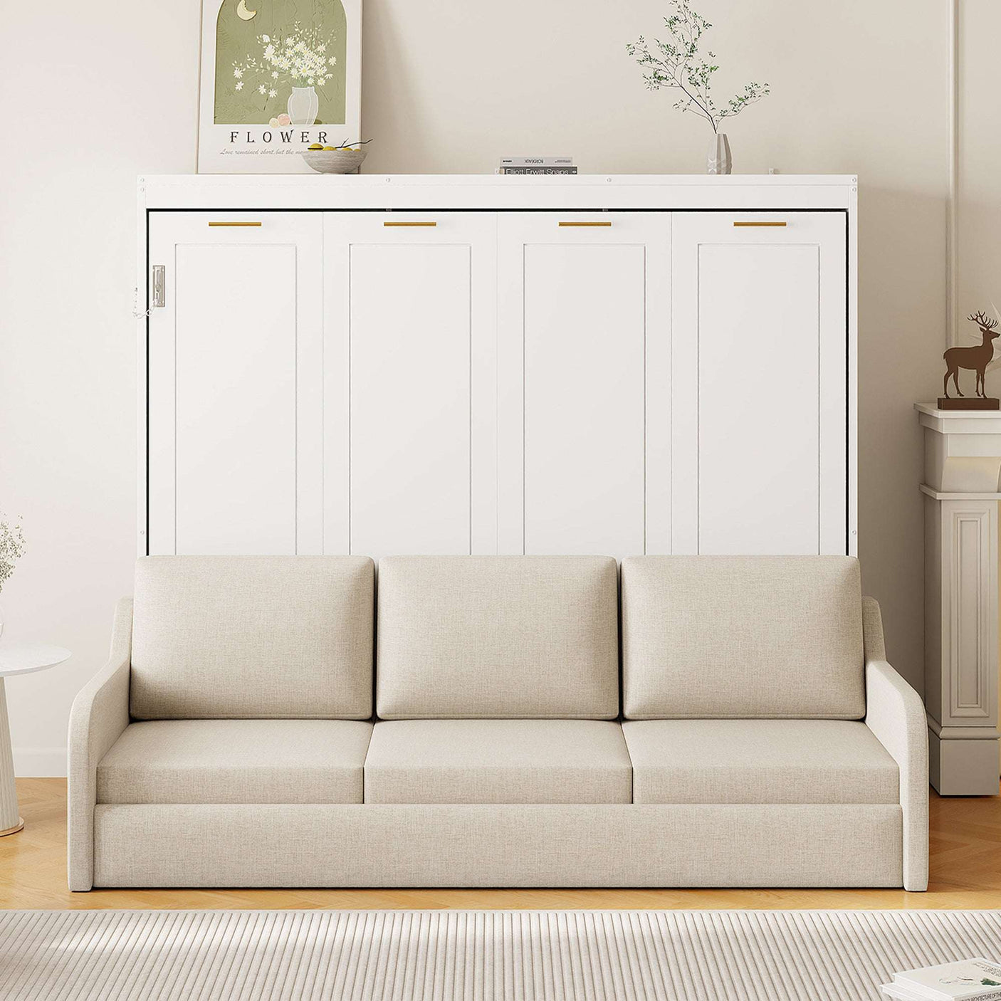 66.5"H Horizontal Murphy Cabinet Bed with Folding Sofa